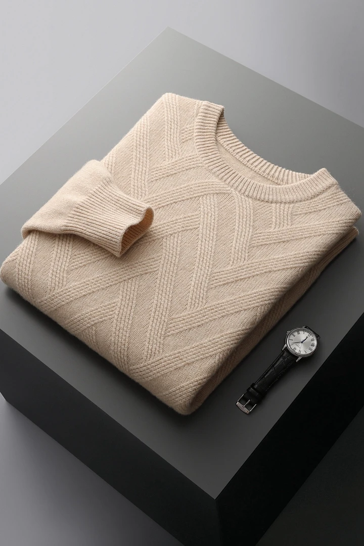 23秋冬新款男士圆领人字纹席编加厚休闲冬季针织打底衫保暖长袖