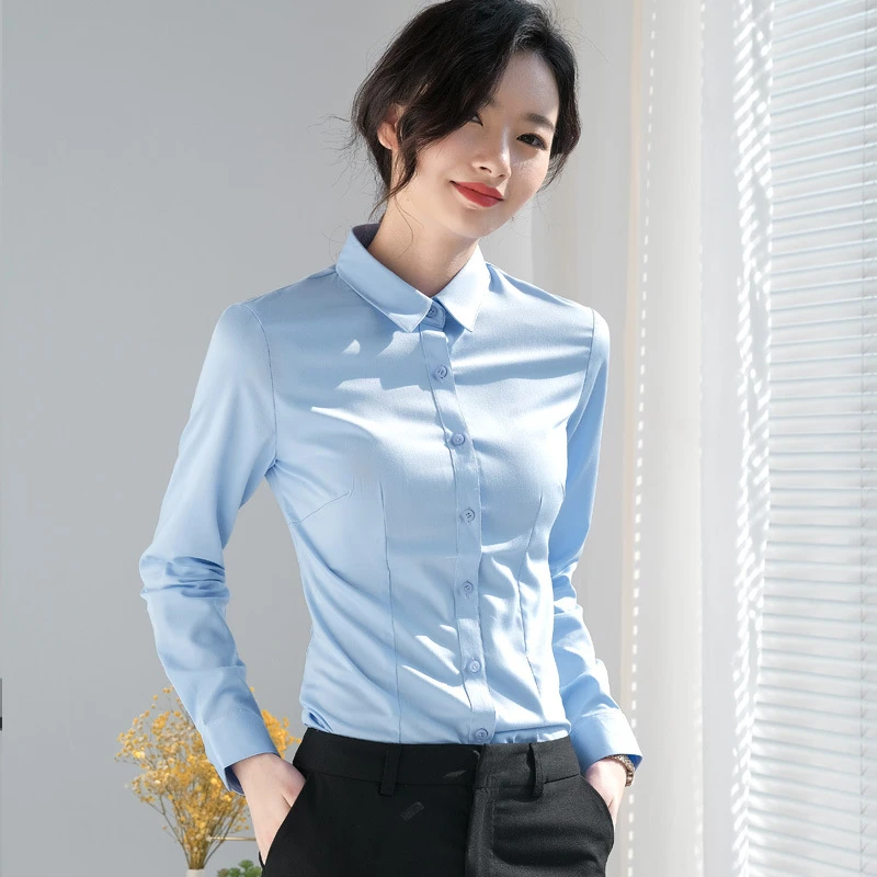 春秋季女士长袖白色衬衫职业正装短袖上班时尚气质男女同款工作服
