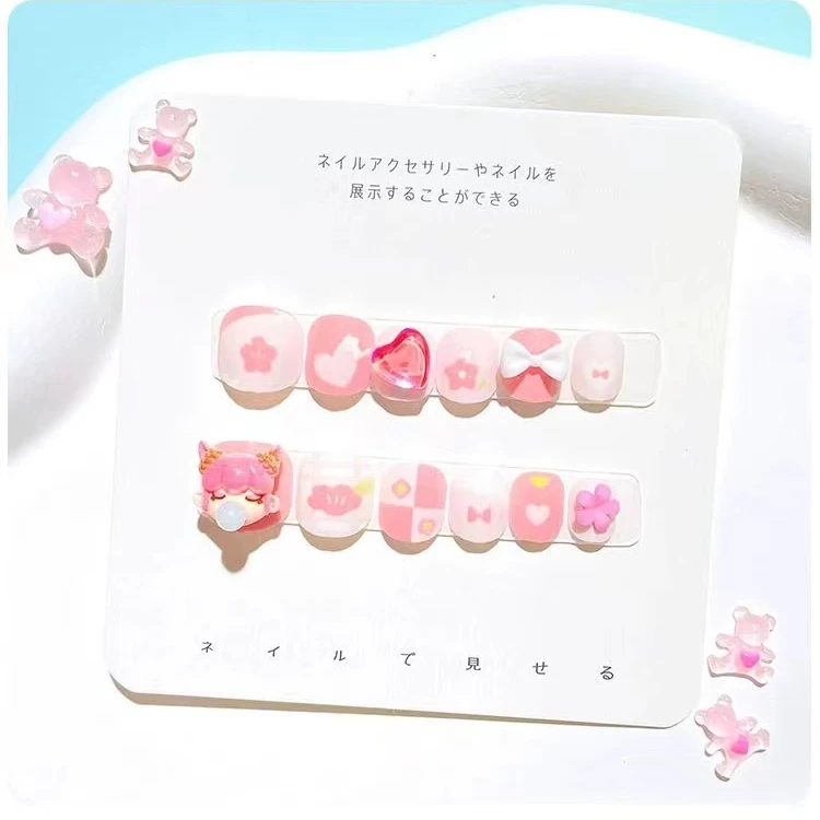 新款泡泡女孩带钻指甲贴穿戴甲美甲甲片带果冻胶