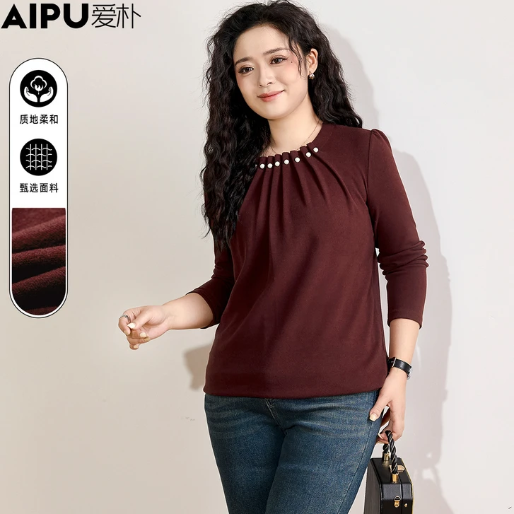 2684爱朴品牌大码女装冬季新款显瘦遮肉时尚气质高级感捏褶针织衫