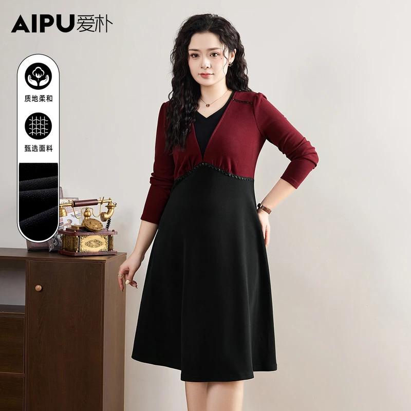 爱朴品牌大码女装冬季新款洋气时尚显瘦遮肉百搭气质连衣裙91920