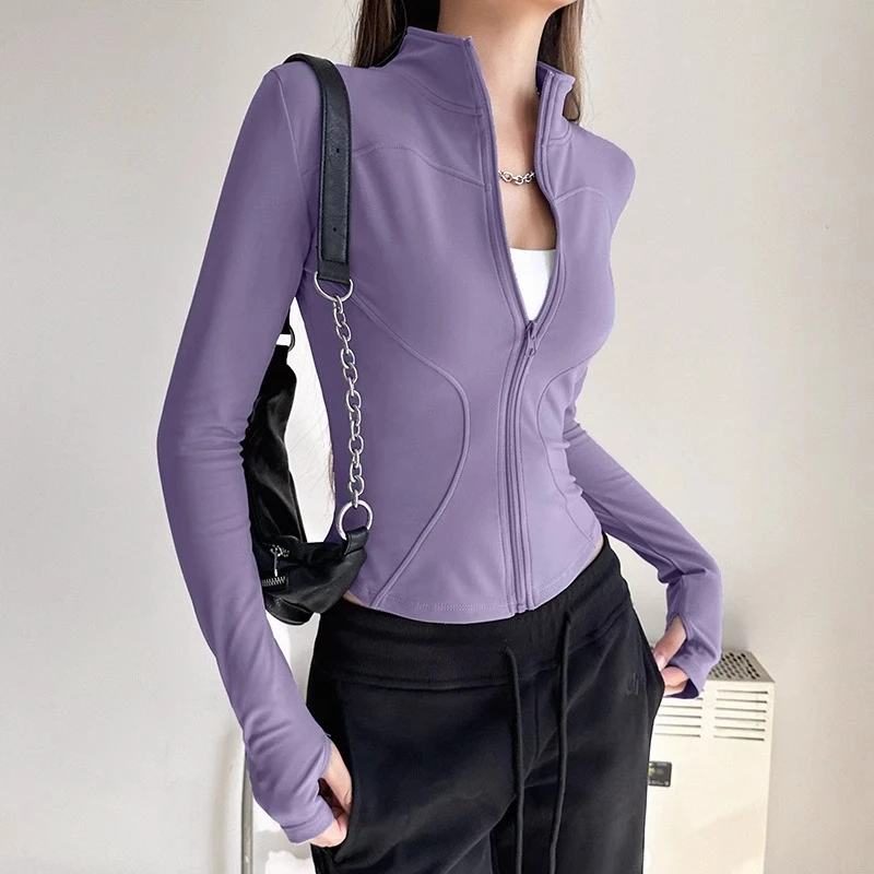 拍朵春秋薄绒立领瑜伽服女休闲运动外套专业训练户外跑步健身上衣