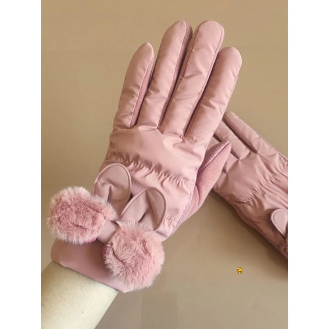 棉手套女士款冬天季骑车加绒加厚女生可爱保暖防风防寒可触控屏幕