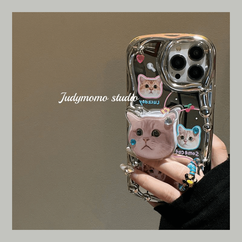 ins风可爱少女猫支架银色iPhone13苹果14pro手机壳12promax新11/x