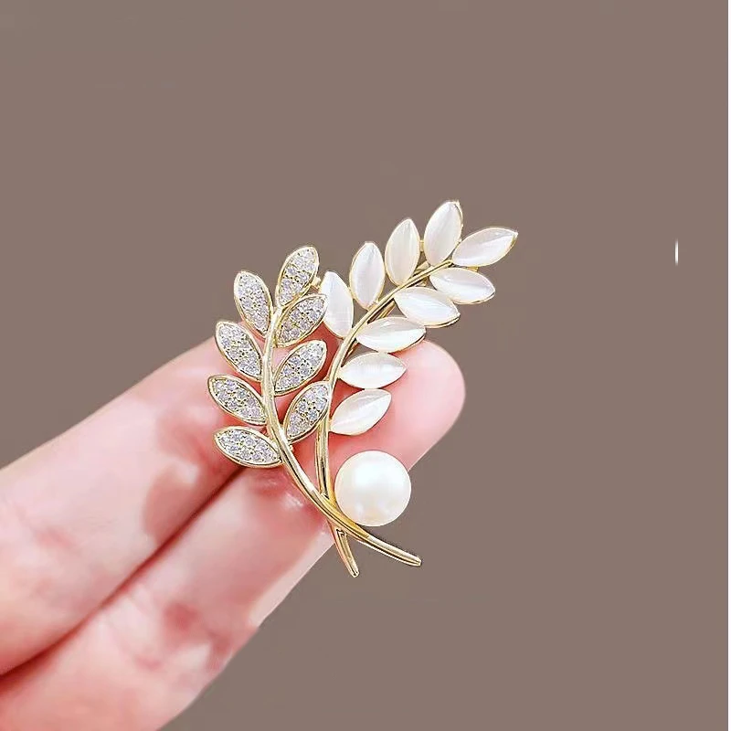 合金仿水晶胸针 高级感猫眼石麦穗胸针精致西装大衣胸花配饰小众
