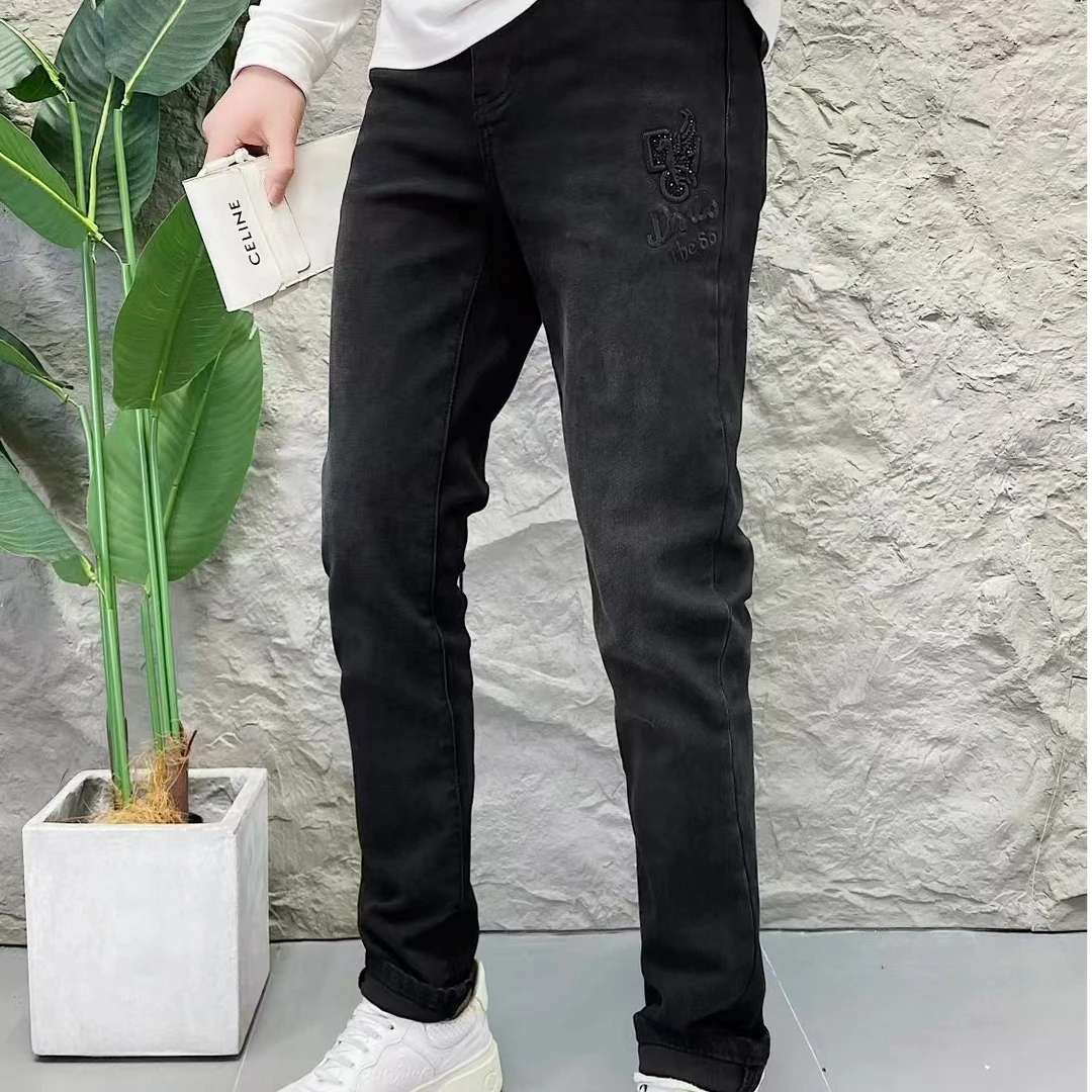 2024秋冬新款加绒加厚潮流牛仔裤直筒微小脚休闲时尚男5571