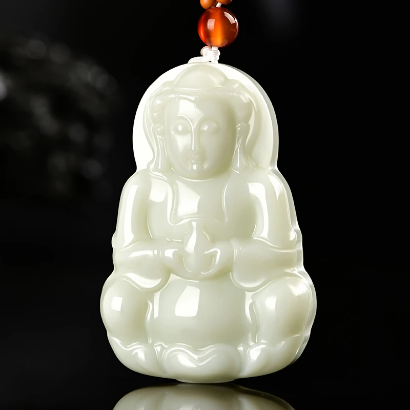 天然和田玉正装坐观音吊坠高约53~55mm宽约38mm厚约9mm多样性发货