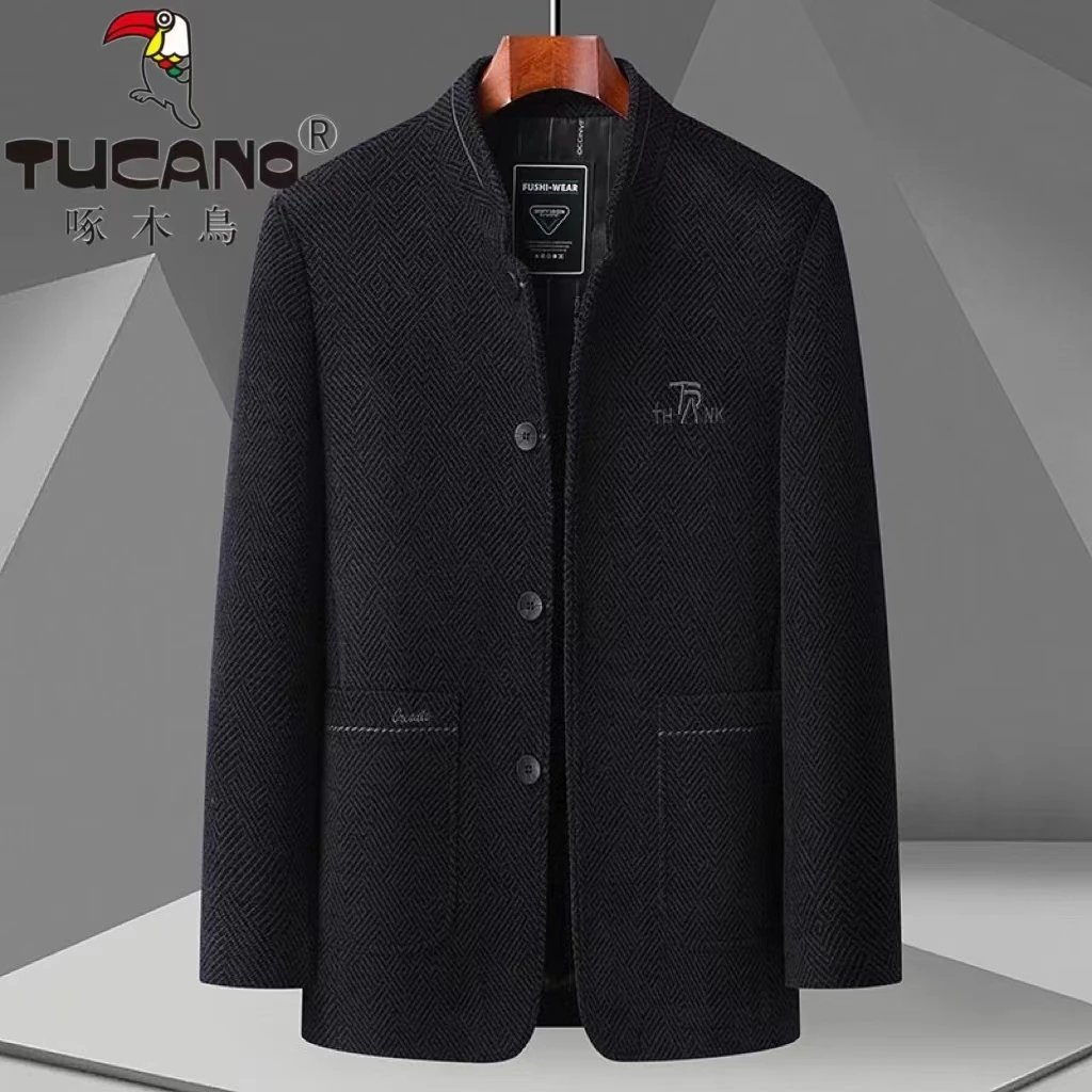 TUCANO/啄木鳥中老年男士立领加厚外套春秋款休闲中山装夹克衫