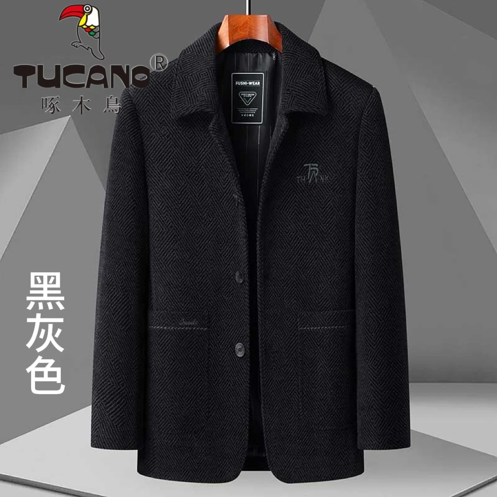 TUCANO/啄木鳥男士中老年翻领中山装中老年爸爸休闲上衣外套宽松