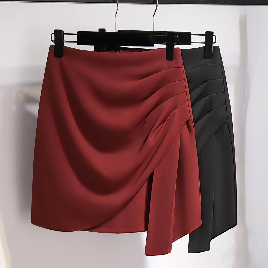 高档不规则飘带褶皱西装半身裙短裙女夏季设计感显瘦高腰a字裙子