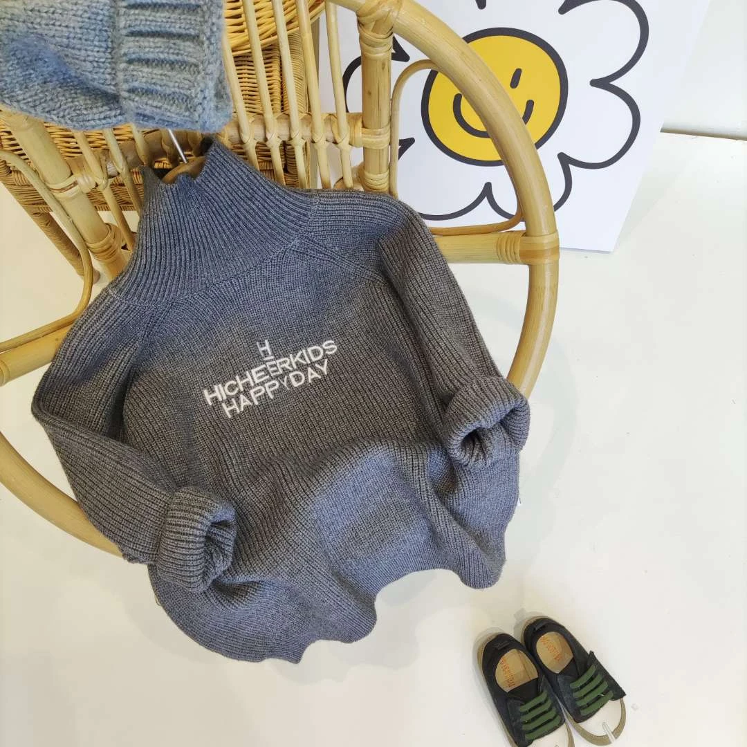 A 404912-童装灰色套头针织衫时尚秋冬中童打底衫儿童半高领毛衣