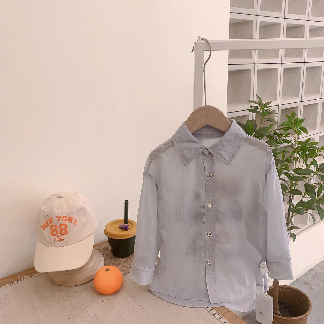 夏季新款男童防晒衬衫翻领儿童宝宝衬衣A 206074