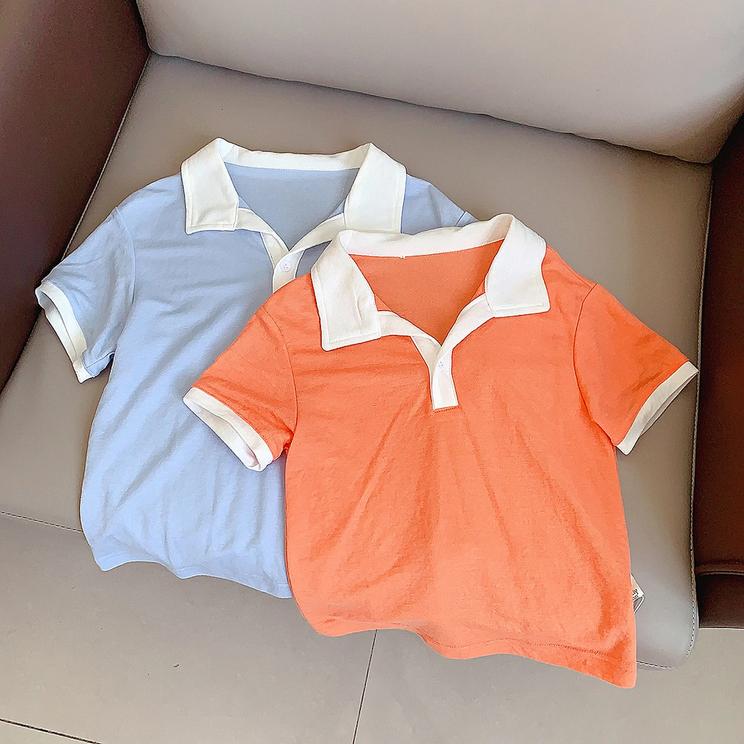 22990 儿童POLO衫洋气休闲针织夏季纯色小童韩版翻领拼色百搭简约