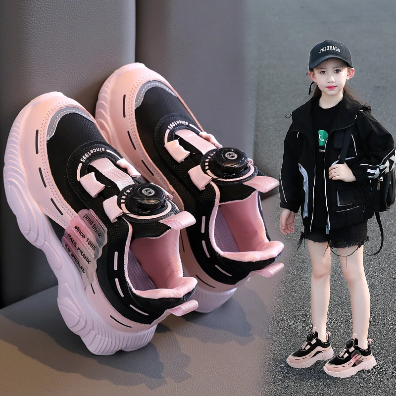 女童鞋儿童运动鞋2025春季旋转纽扣老爹鞋大童女孩软底防滑跑步鞋