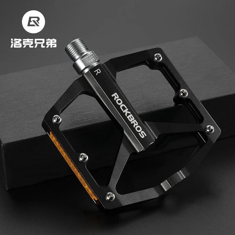 洛克兄弟自行车脚踏带反光片适用山地车轴承脚蹬骑行铝合金脚踏板