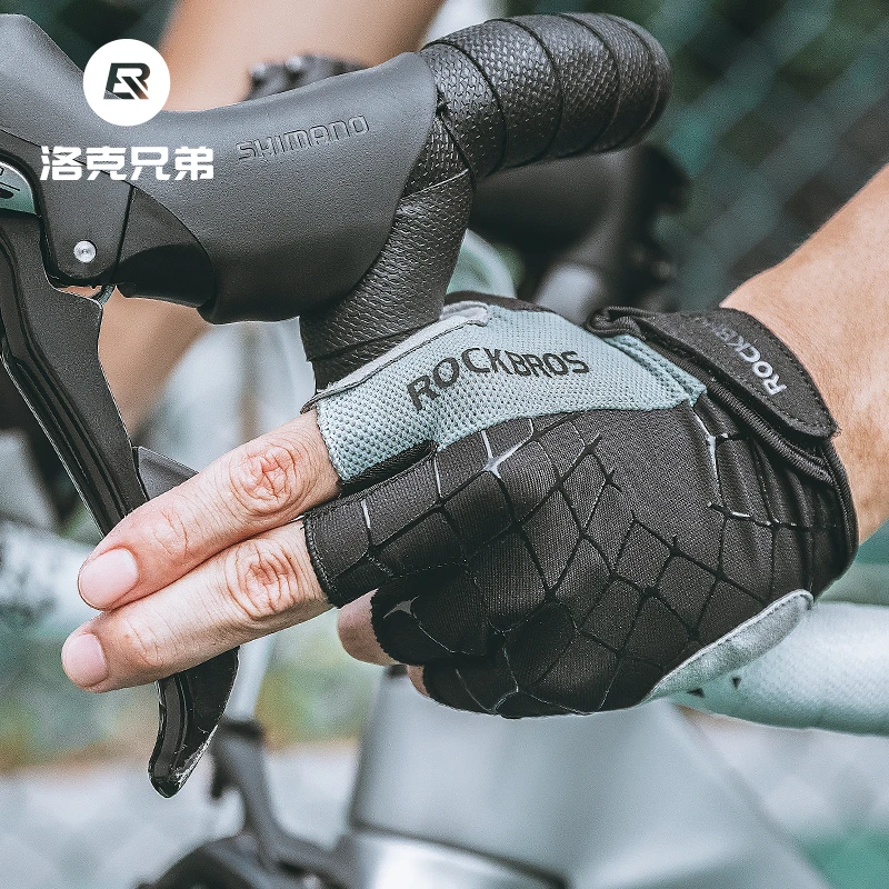 洛克兄弟骑行手套透气专业夏季短半指手套男女款登山减震骑车手套
