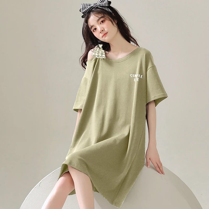 帕兰朵2024年新款睡裙女款夏季纯棉短袖薄款少女简约休闲睡衣夏天