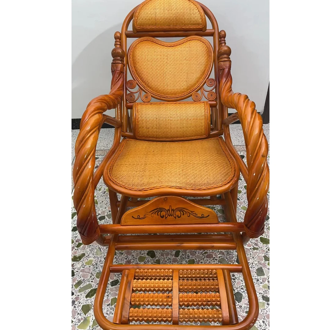 2023新款大人手工家用藤编复古床尾方形透气脚按摩摇摇椅