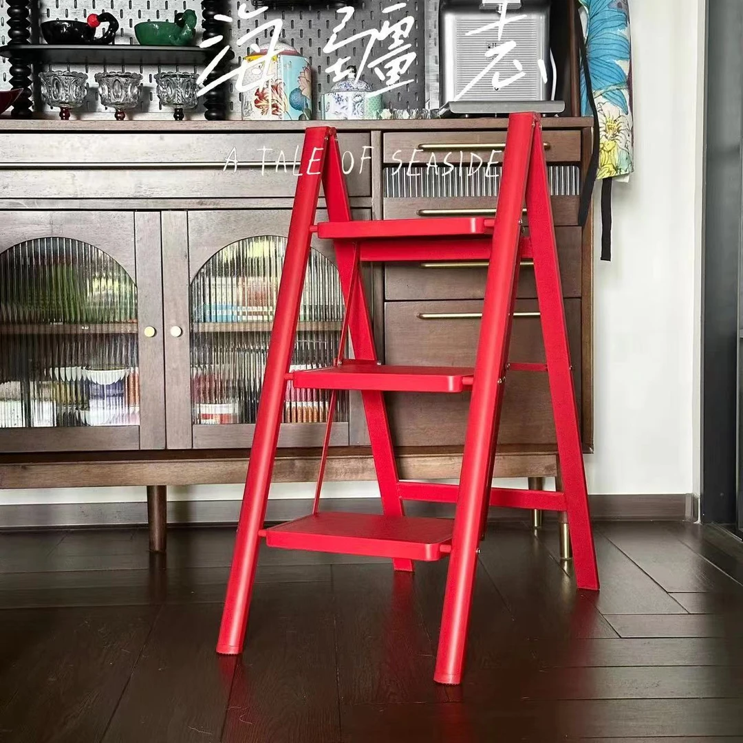 轻奢复古梯子家用折叠伸缩多功能人字梯爬梯加厚三步梯凳楼梯轻便