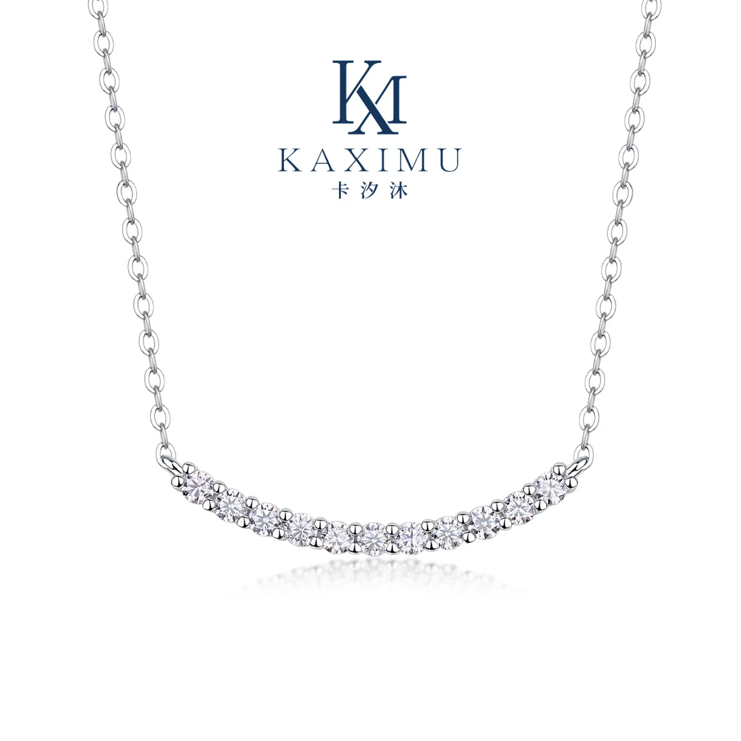 卡汐沐 坠链均925银莫桑石 简约女士项链镶莫桑钻11粒气质轻奢ins