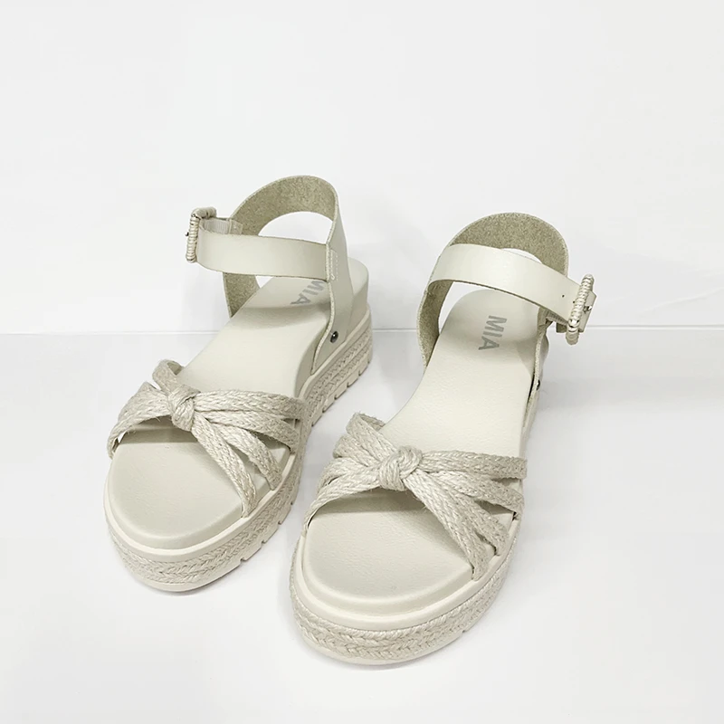 2024新款编织凉鞋时尚舒适百搭夏季露趾坡跟白色厚底休闲