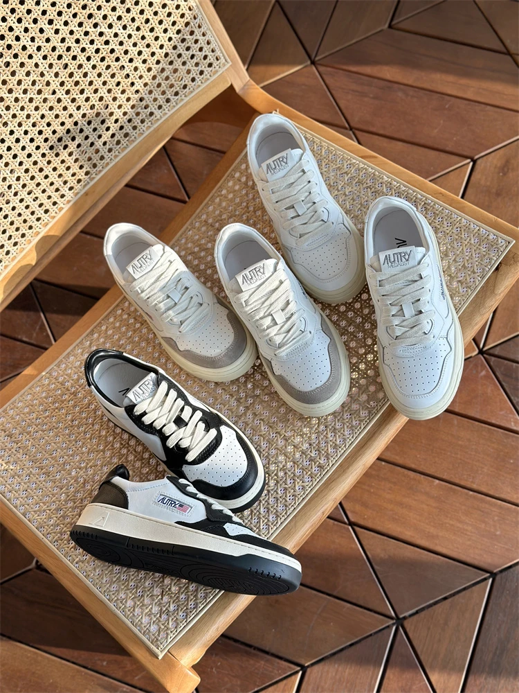 外贸头层牛皮休闲板鞋2023新款小众学生系带真皮透气厚底小白鞋女