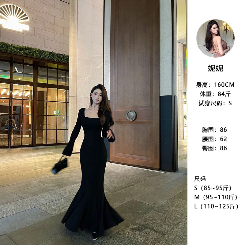 【步步生莲】设计感修身显瘦包臀长袖鱼尾裙L09327H33