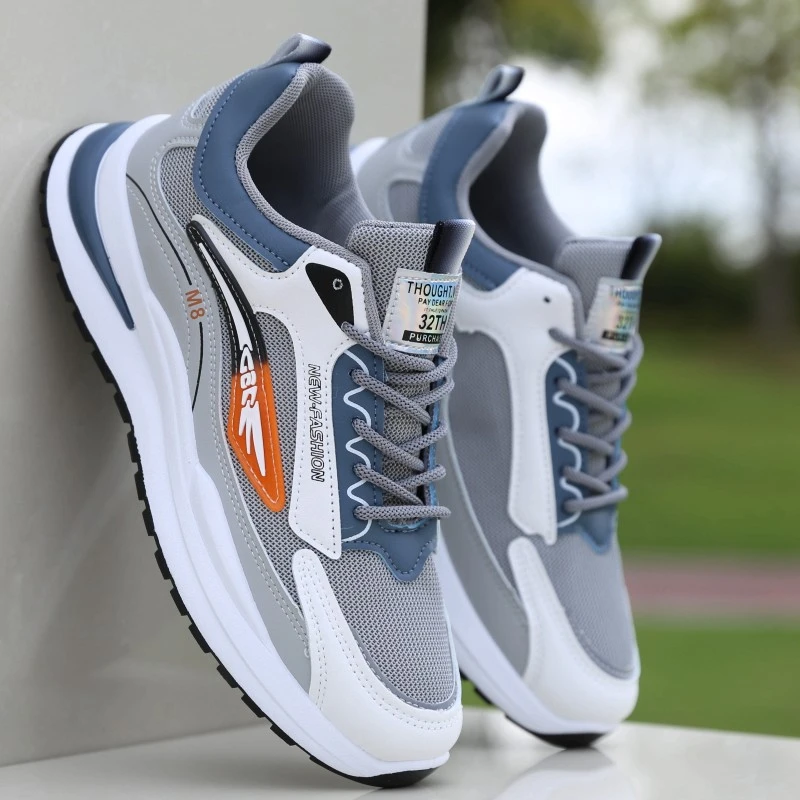 男鞋秋季轻便透气鞋百搭运动鞋潮流休闲鞋软底防臭增高网面鞋子男