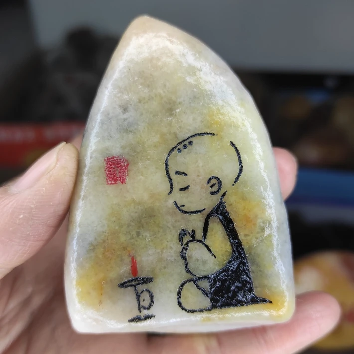 创意手绘刻字陶瓷奇石摆件黄色家居办公励志装饰品手工彩绘可订制