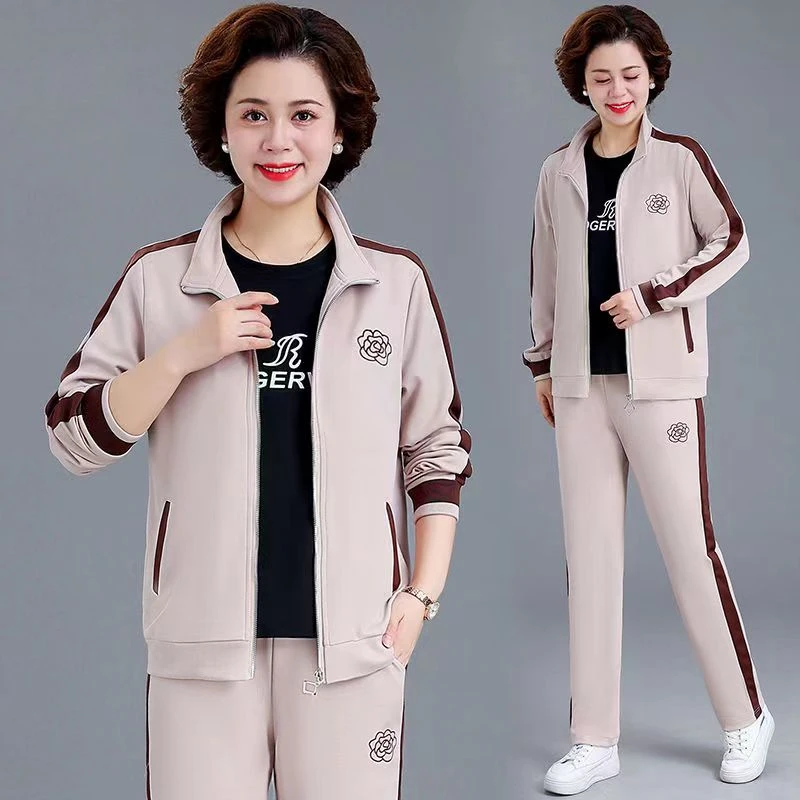 中年妈妈春装运动服套装大码妇装2024新春秋中老年人外套女休闲服