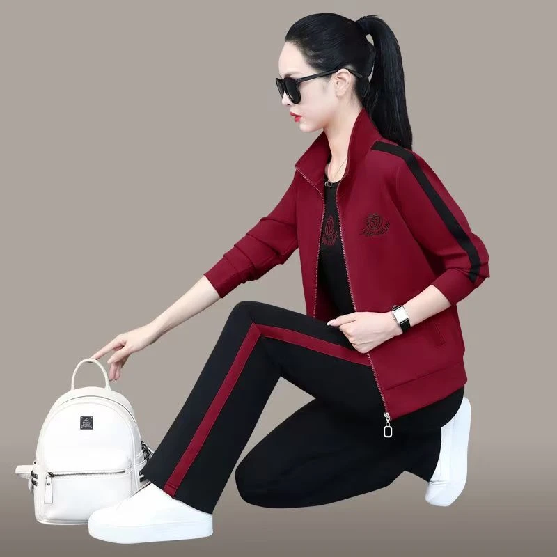 广场舞运动套装女高品质妈妈装大码显瘦休闲旅游外套三件套春秋款