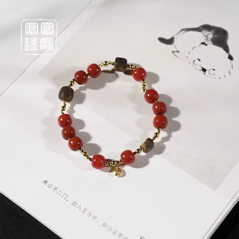【温锦】富富珠宝 南红玛瑙18K金百搭手串（天然珠宝多样性发）