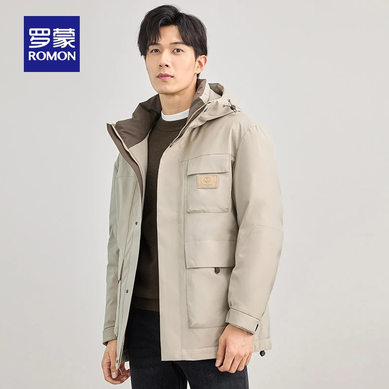 Romon/罗蒙【鹅绒】男士连帽羽绒服22冬季厚款中年休闲保暖外套1