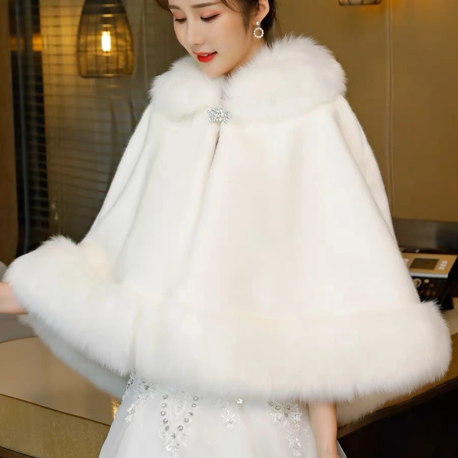 新娘婚纱毛披肩冬季新款保暖斗篷披风结婚礼服旗袍加厚外套女气质