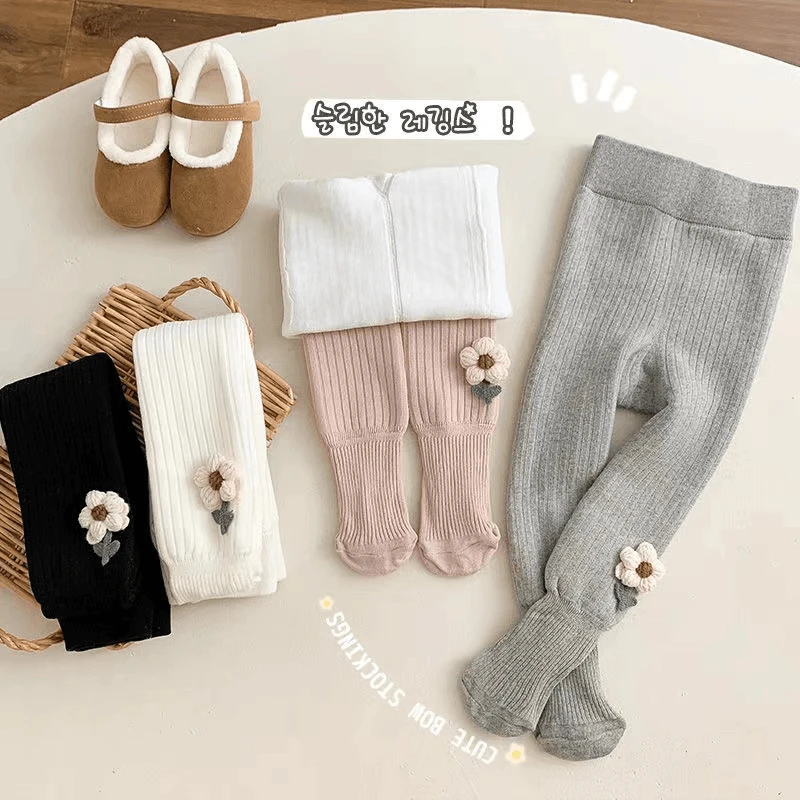 儿童连裤袜宝宝加绒加厚冬季一体绒白色连脚秋冬款女童打底裤外穿