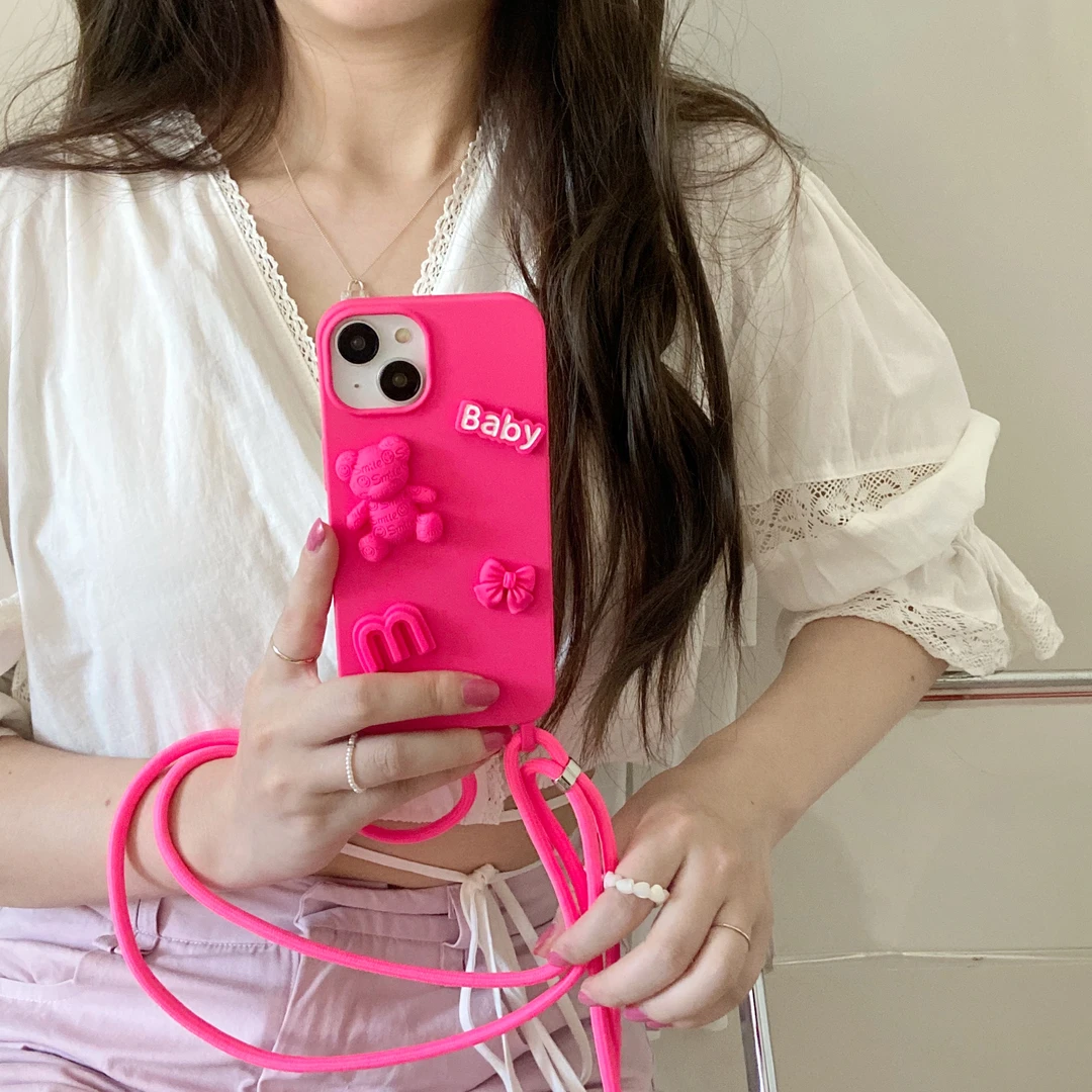 ins小熊苹果14手机壳挂绳斜挎iPhone14promax保护套12/11防摔网红