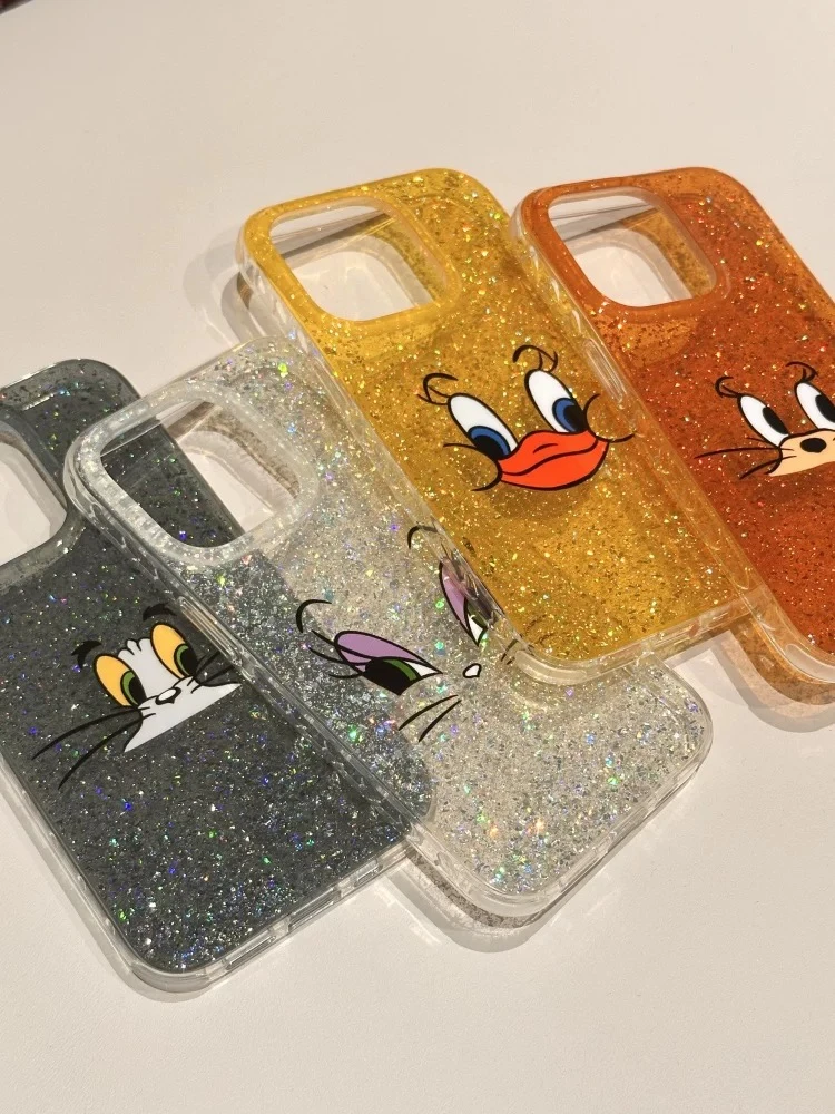 闪粉童年卡通适用iphone16promax手机壳苹果15pro防摔网红个性