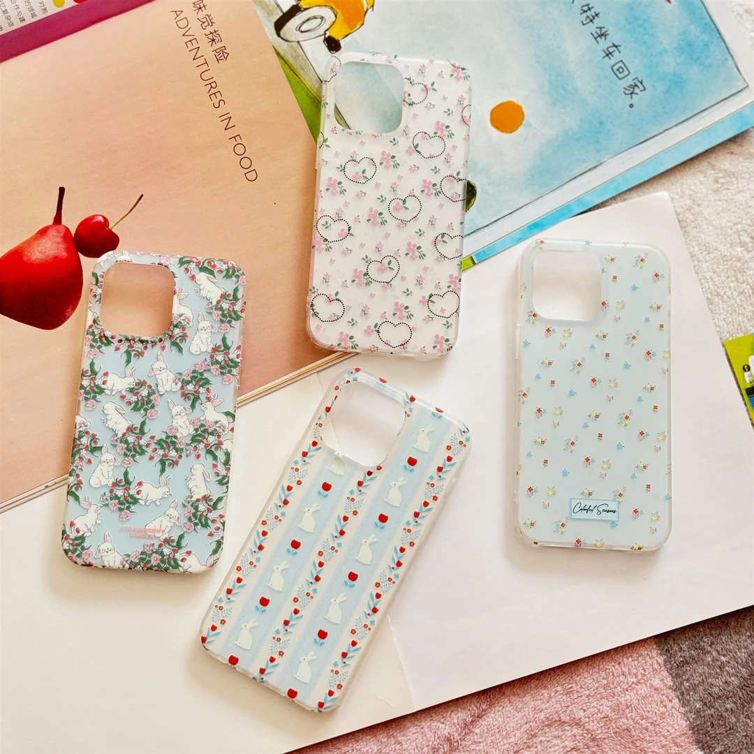 日韩复古卡通花丛Iphone15promax手机壳苹果14rp网红少女心创意