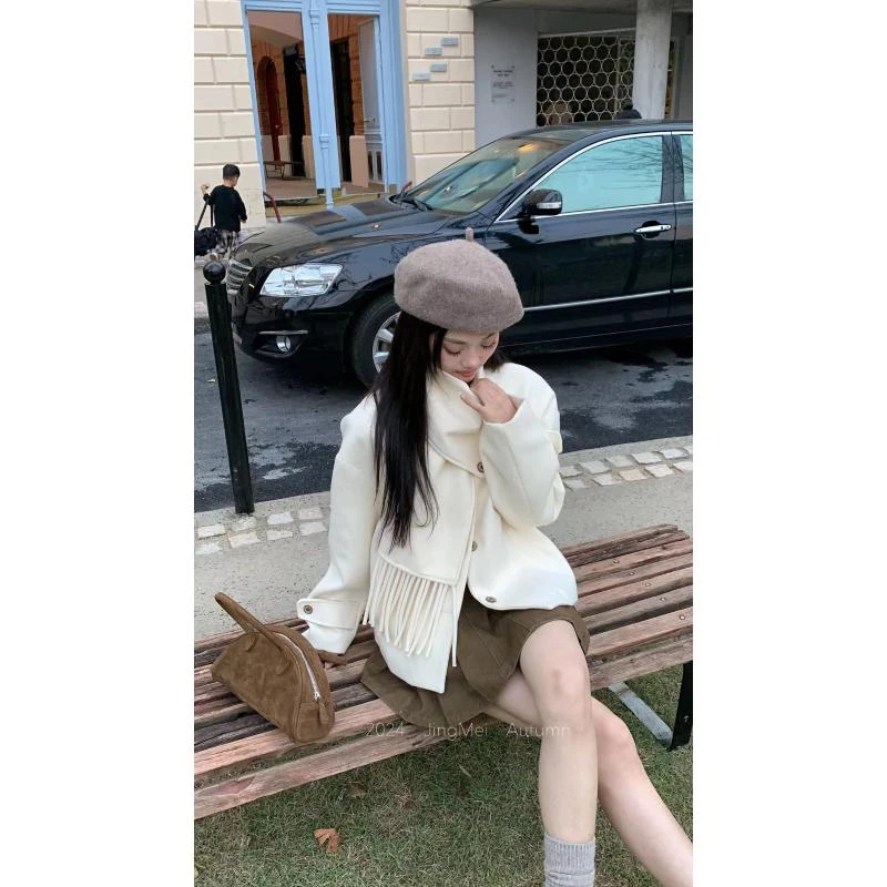 [全国包邮]24826 休闲显瘦毛呢大衣秋冬新款高级感时尚显瘦短外套