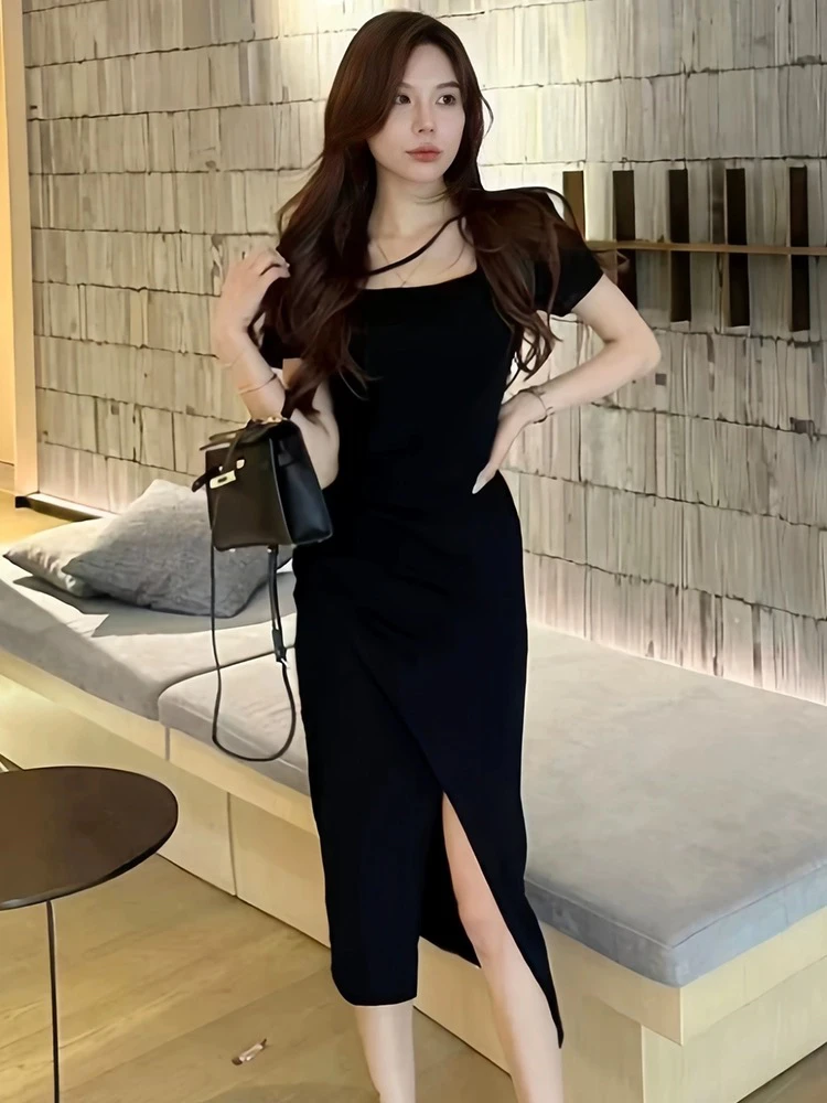 美美推荐88115连衣裙女欧洲站2024夏季新款方领收腰显瘦长裙