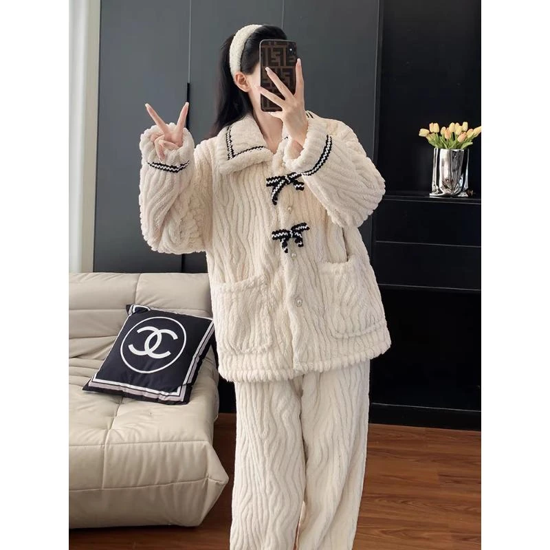 【全国包邮】睡衣女秋冬款珊瑚绒家居服法兰绒加厚加绒冬季保暖套