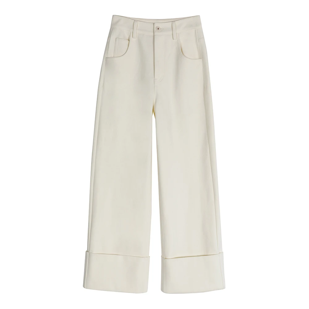 纤念2025新款显瘦时尚复古卷边直筒长裤 4561