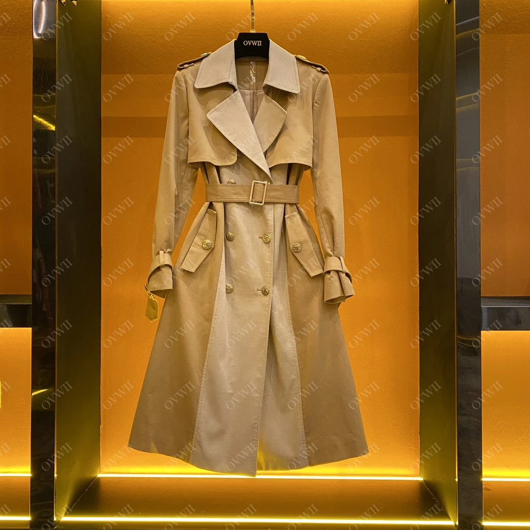 盼起美1a OVWII经典时尚设计款拼接中长款风衣外套（XH608)女装