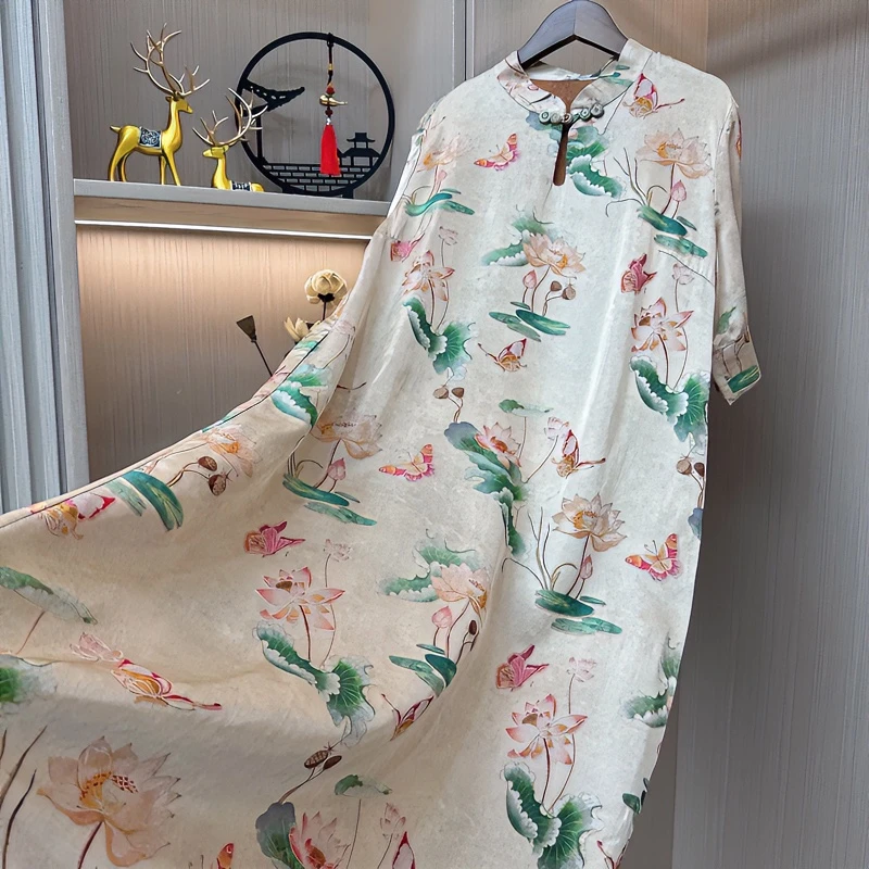 小荷-新中式改良版连衣裙时尚国风气质女装设计师复古提花连衣裙