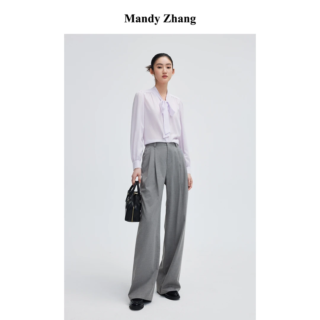 Mandyzhang鸽子灰垂坠感西装裤女春季新款高级感时髦百搭直筒长裤