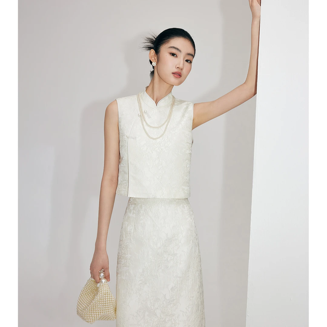 【彭彭echo专属】MandyZhang新中式白色优雅无袖马甲女秋季上衣马夹