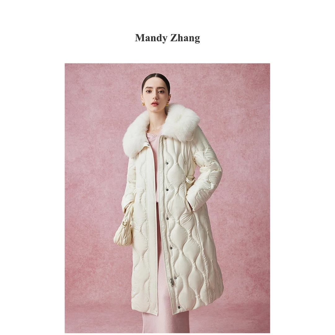 Mandy Zhang法式高级感白色90白鸭绒羽绒服女气质狐狸毛领外套