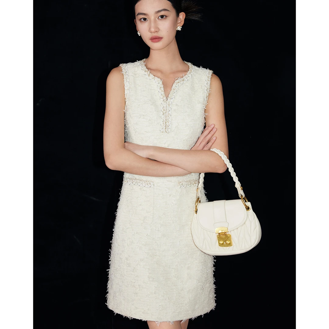 MandyZhang法式小清新设计感连衣裙女装半开门禁Y领高腰上衣