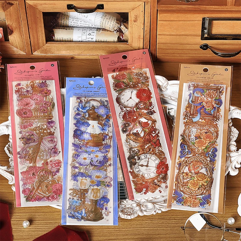 莎士比亚花园PET贴纸复古花朵烫金立体