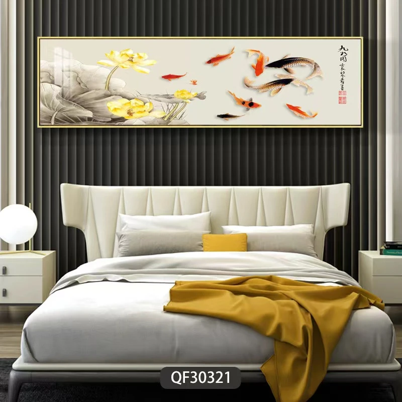 溪林美 床头画客厅沙发画 现代横幅长条装饰晶瓷画壁画